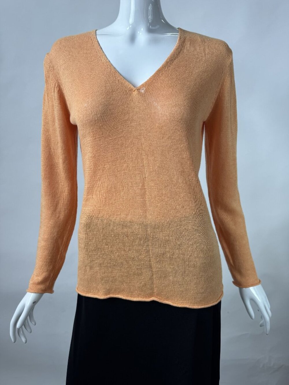 Eileen Fisher Lightweight V-Neck Long Sleeve Linen Sweater In Peach Orange